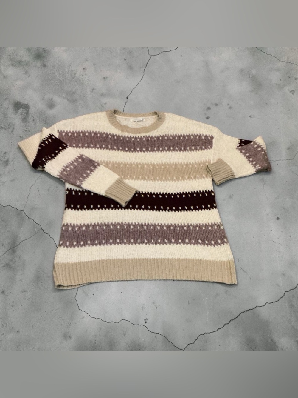 Staccato Women’s Striped Knit Sweater Size S Mauve Burgundy Cream Taupe NWT